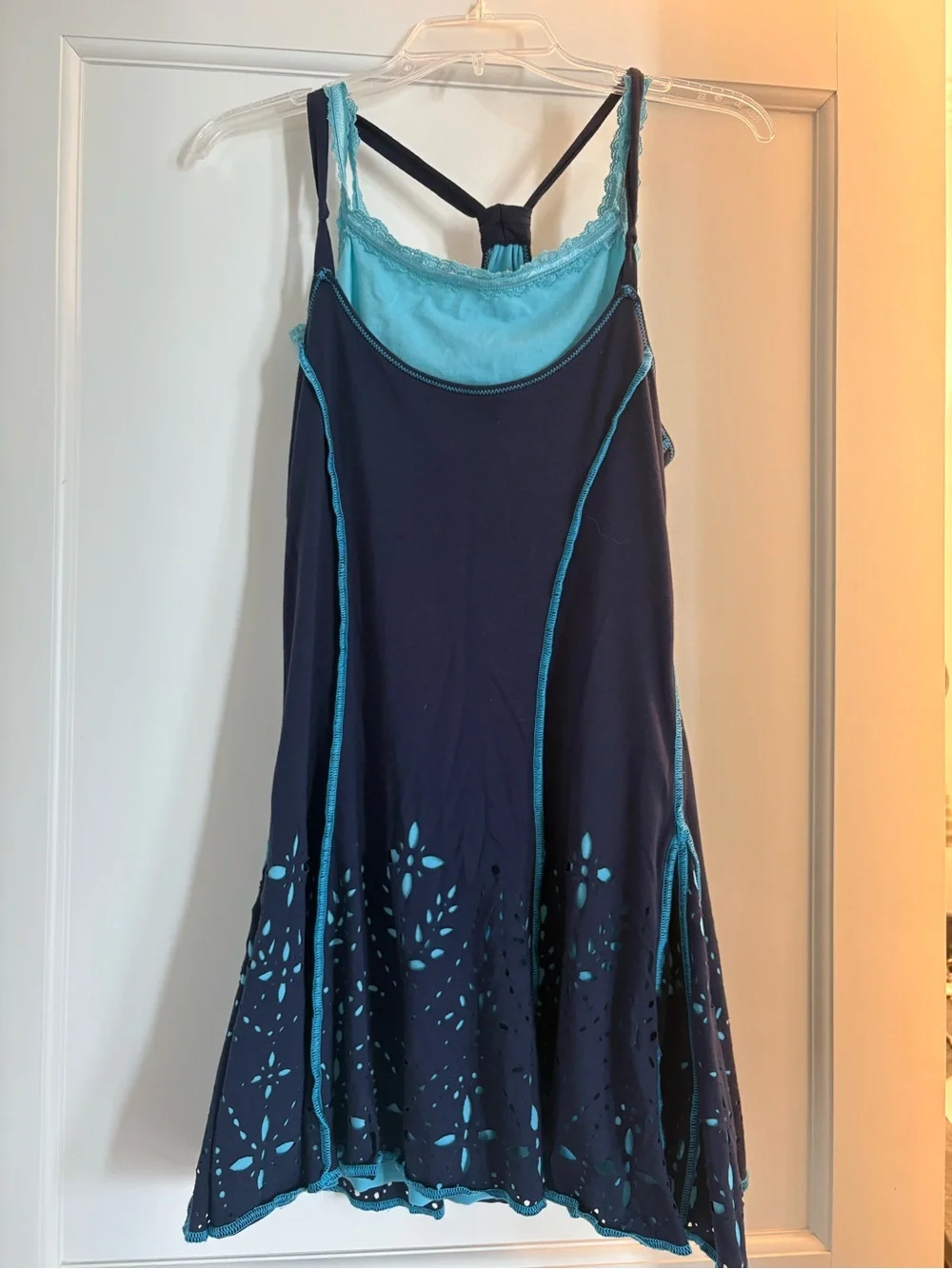 Free People Navy Mini Dress with Teal Cutout Detail